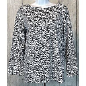 NWT Rafaella Women's Medium Long Sleeve White Blue Boat Neck Top Stretch